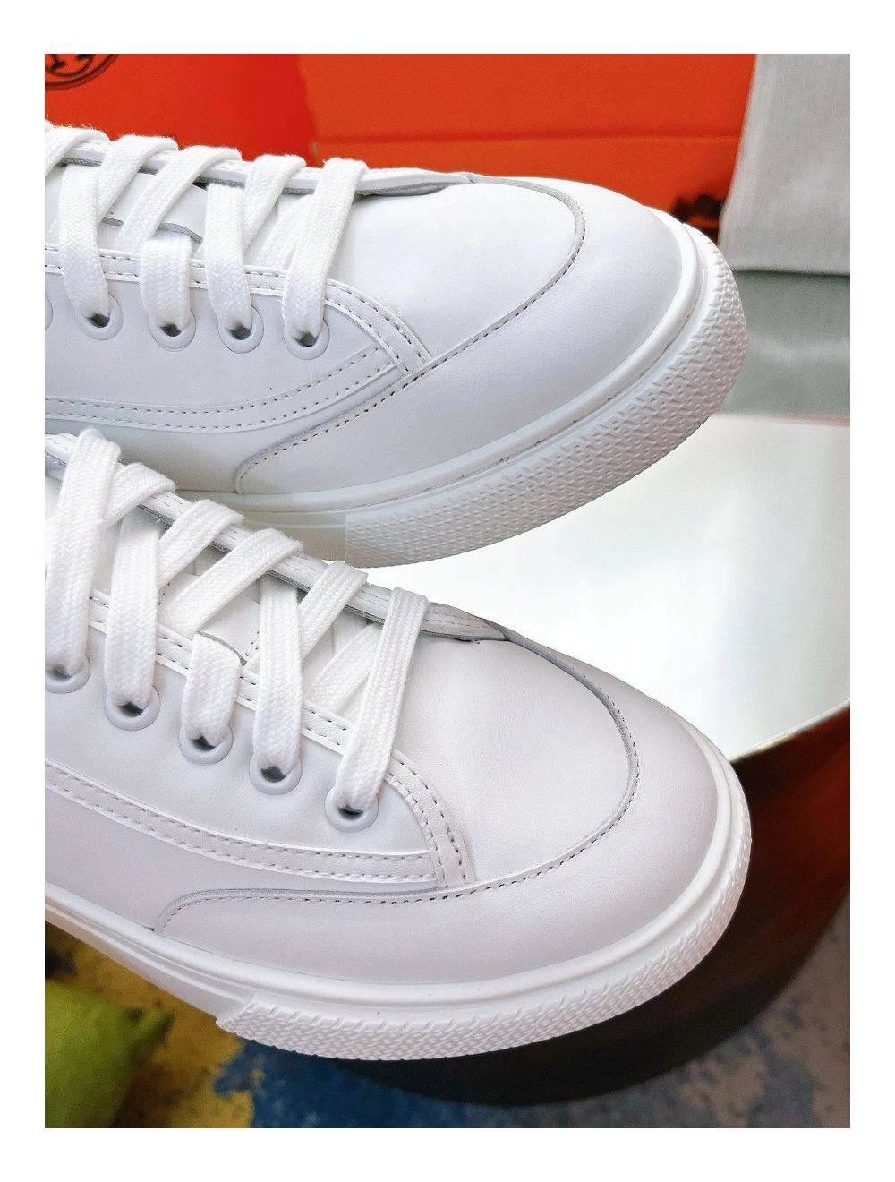 Hermes Men’s Get Sneakers in White Calfskin