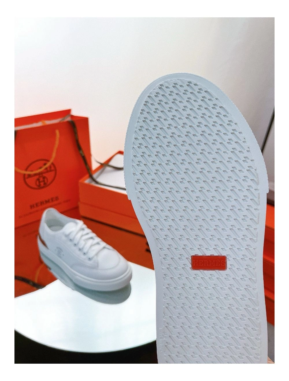 Hermes Men’s Get Sneakers in White Calfskin