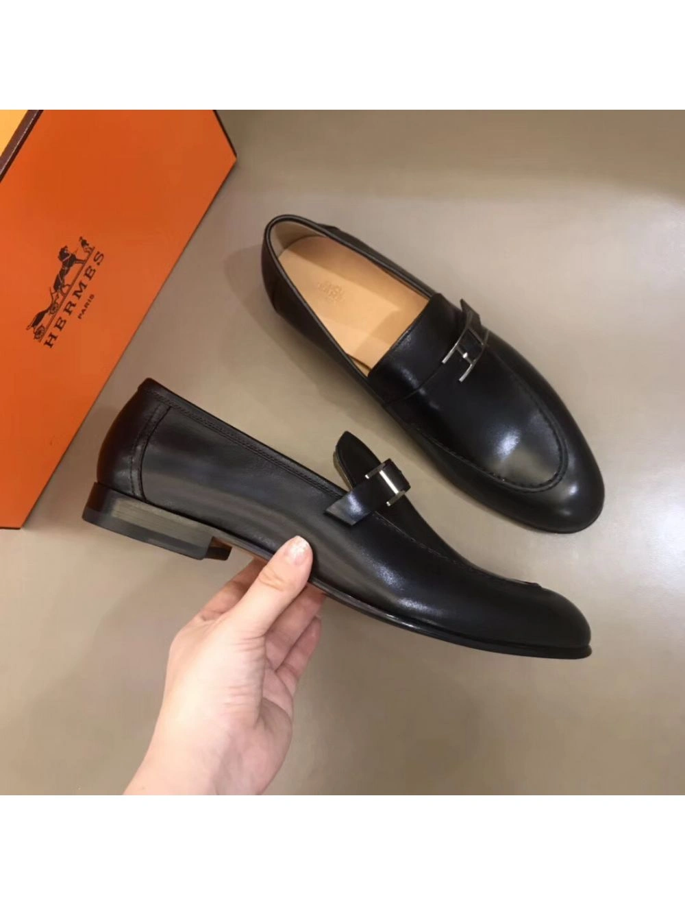 Hermes Men’s Monterey Loafers In Black Calfskin