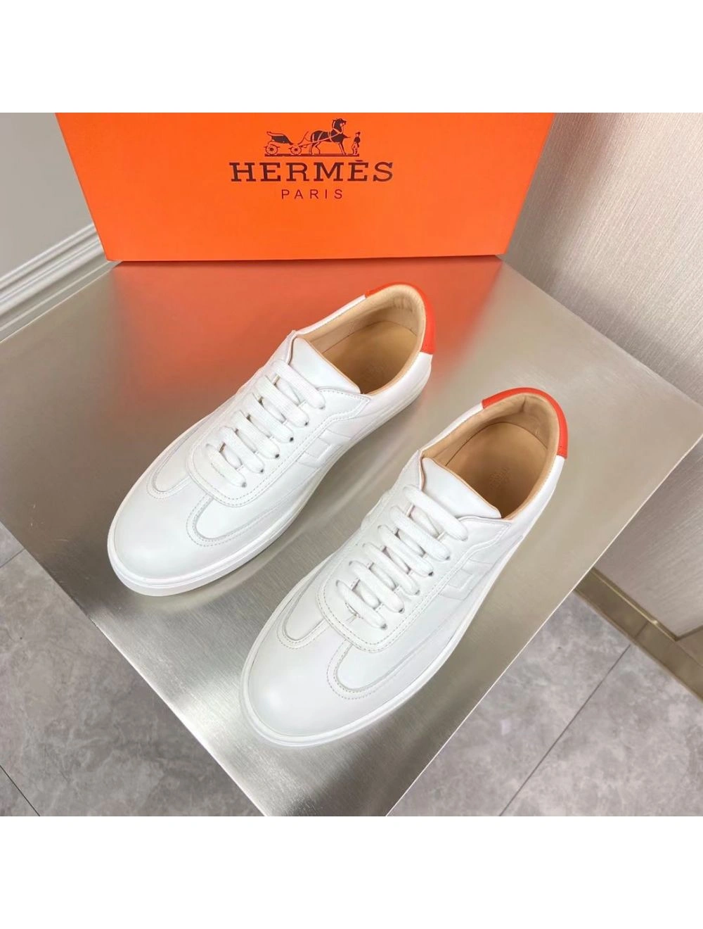 Hermes Men’s Quicker Sneakers In White Calfskin