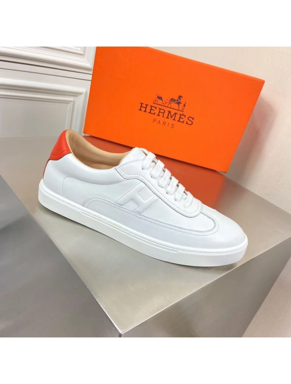 Hermes Men’s Quicker Sneakers In White Calfskin