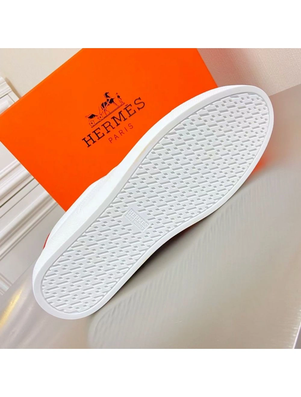 Hermes Men’s Quicker Sneakers In White Calfskin