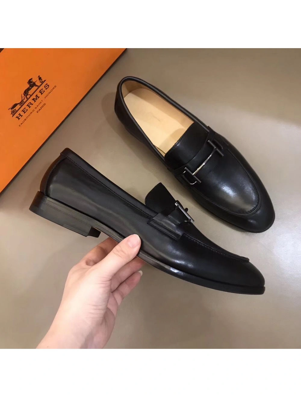 Hermes Men’s Sydney Loafers In Black Calfskin
