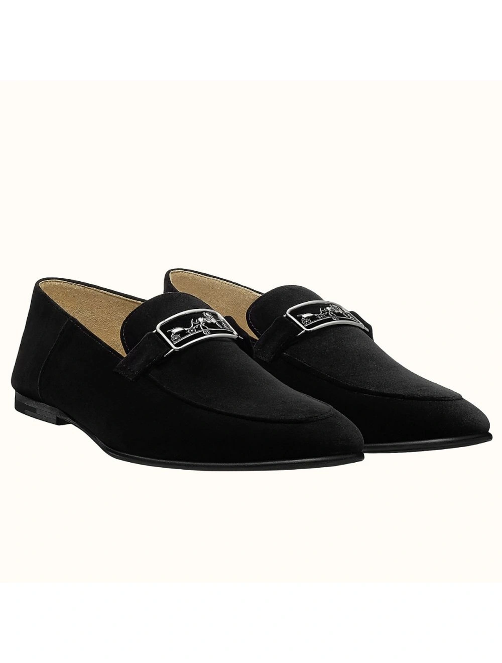 Hermes Men’s Tenor Loafers In Black Suede Leather