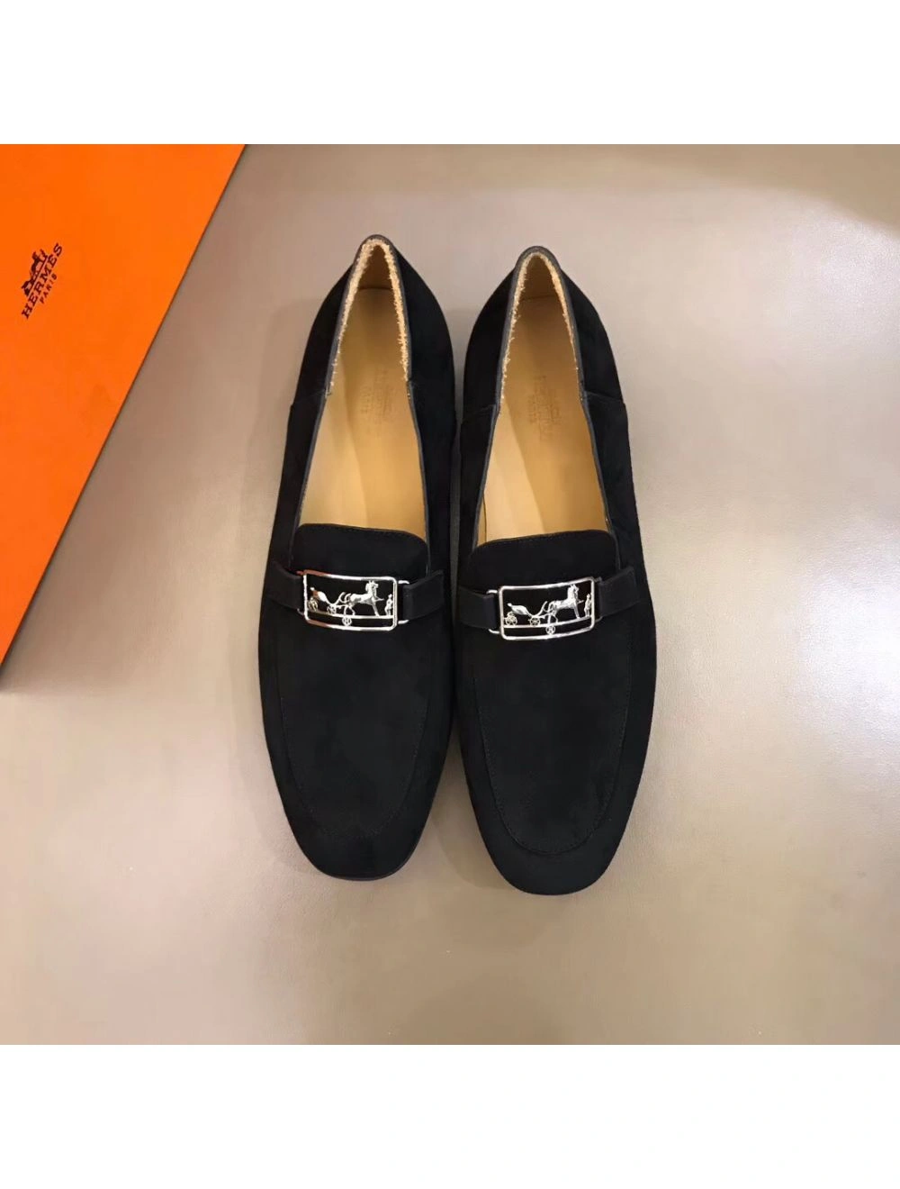 Hermes Men’s Tenor Loafers In Black Suede Leather