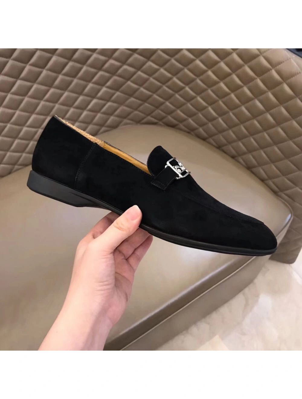 Hermes Men’s Tenor Loafers In Black Suede Leather