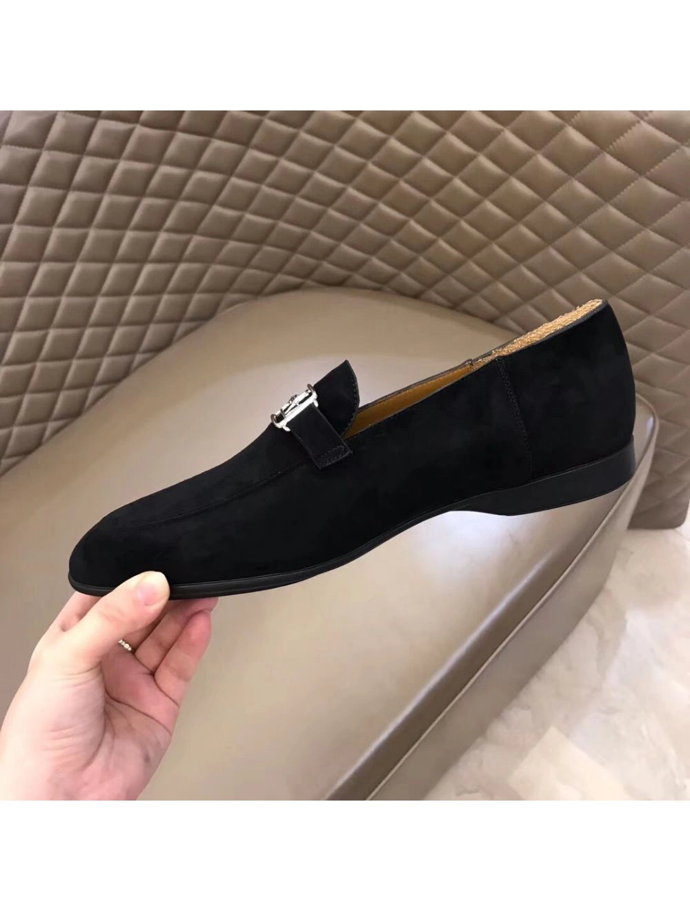 Hermes Men’s Tenor Loafers In Black Suede Leather