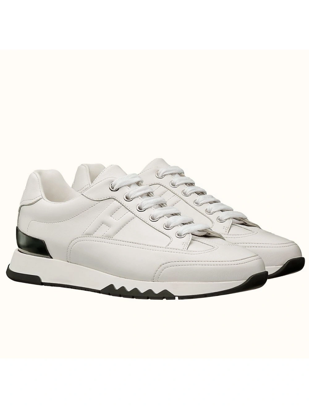 Hermes Men’s Trail Sneakers In White Calfskin Leather