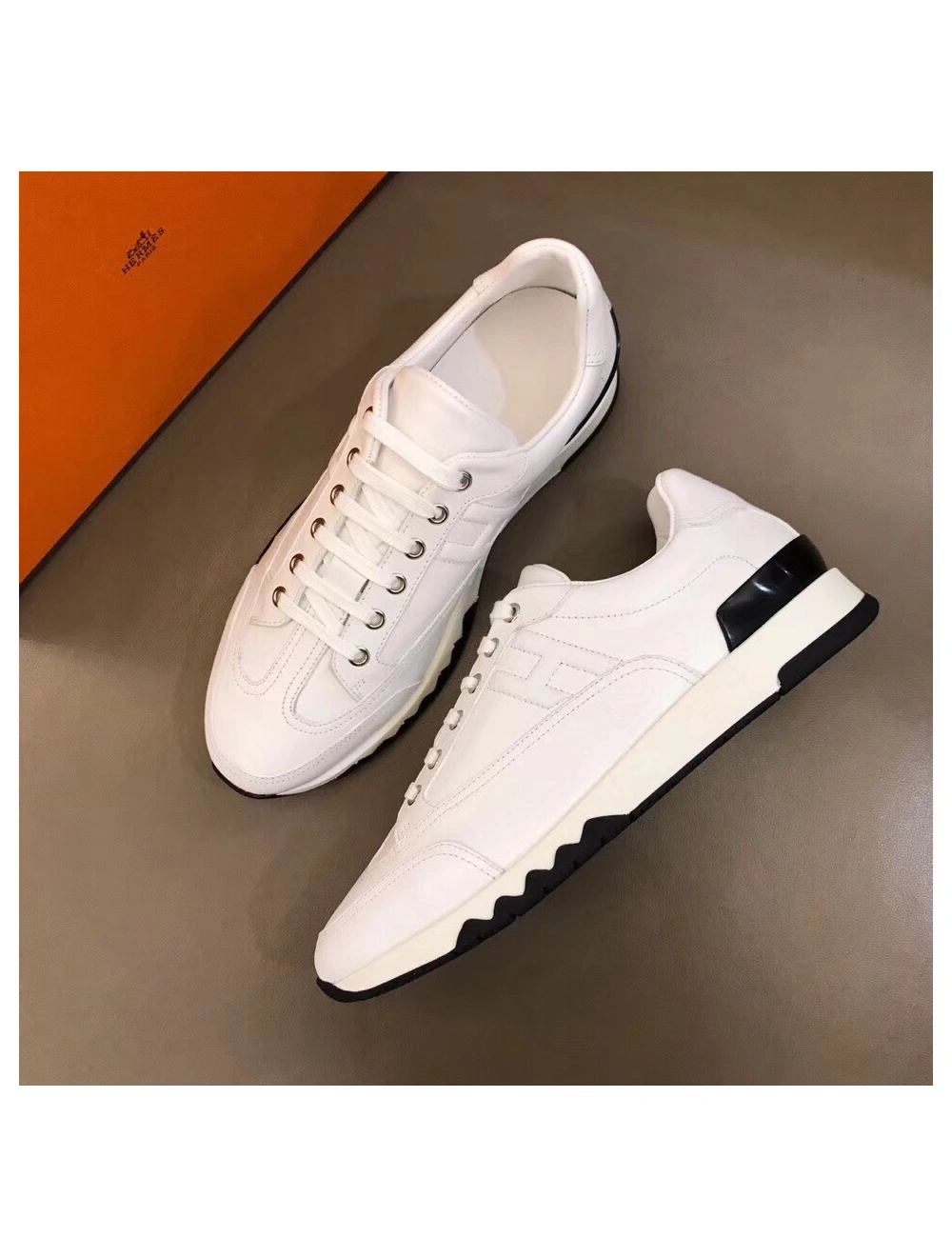 Hermes Men’s Trail Sneakers In White Calfskin Leather