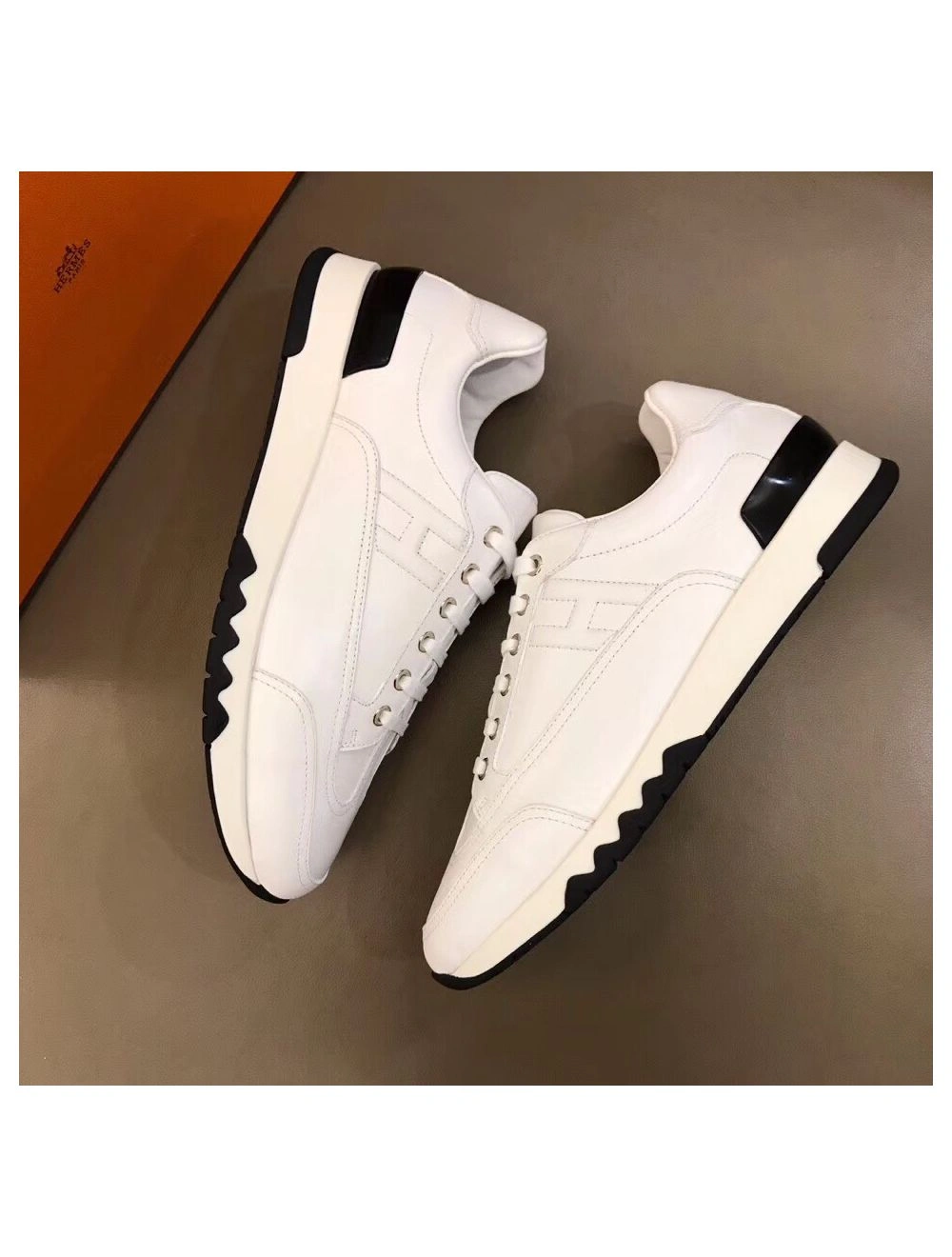 Hermes Men’s Trail Sneakers In White Calfskin Leather