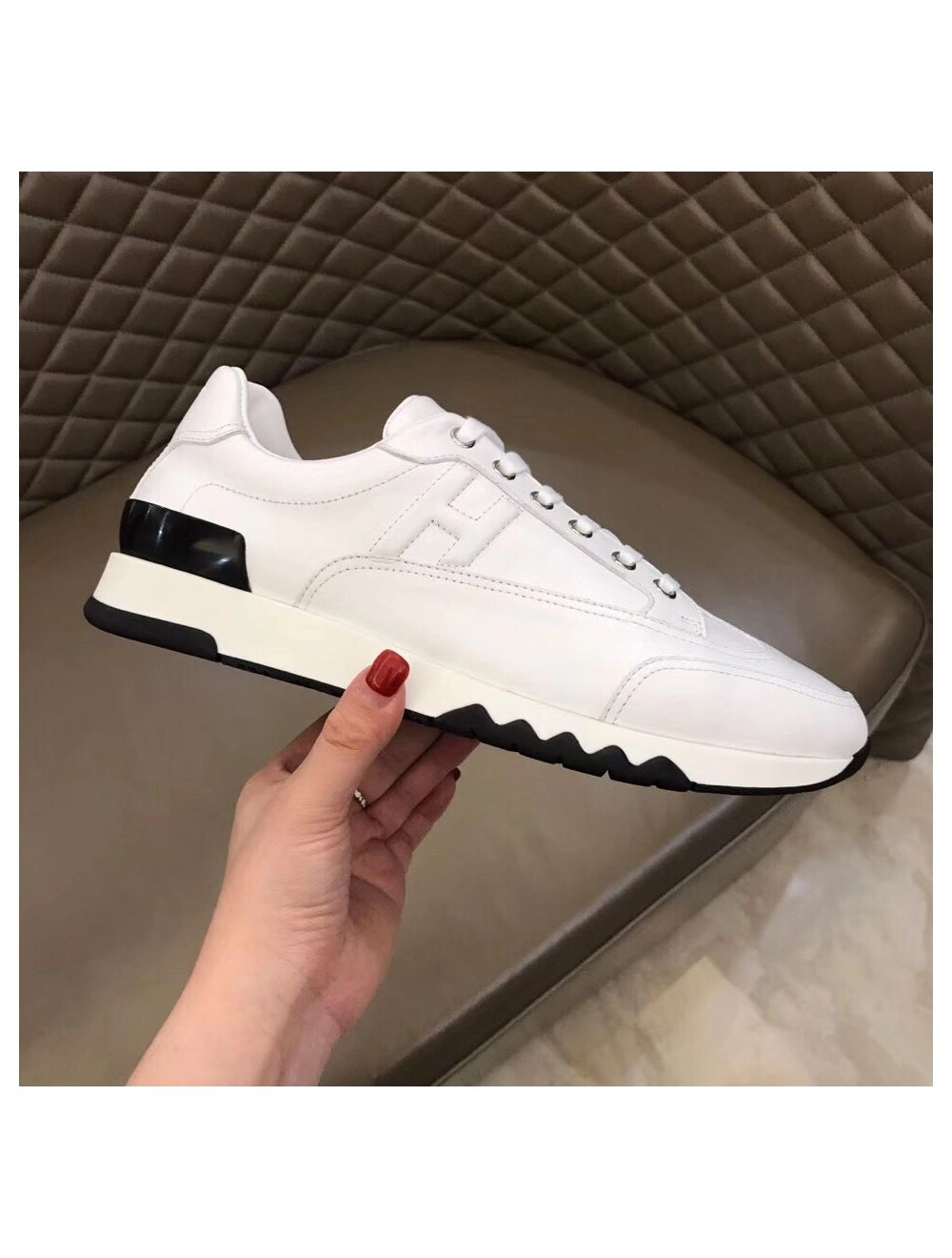 Hermes Men’s Trail Sneakers In White Calfskin Leather