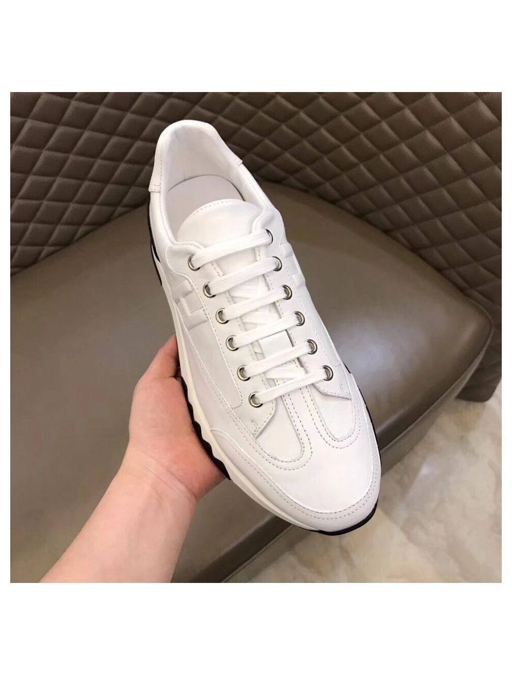 Hermes Men’s Trail Sneakers In White Calfskin Leather