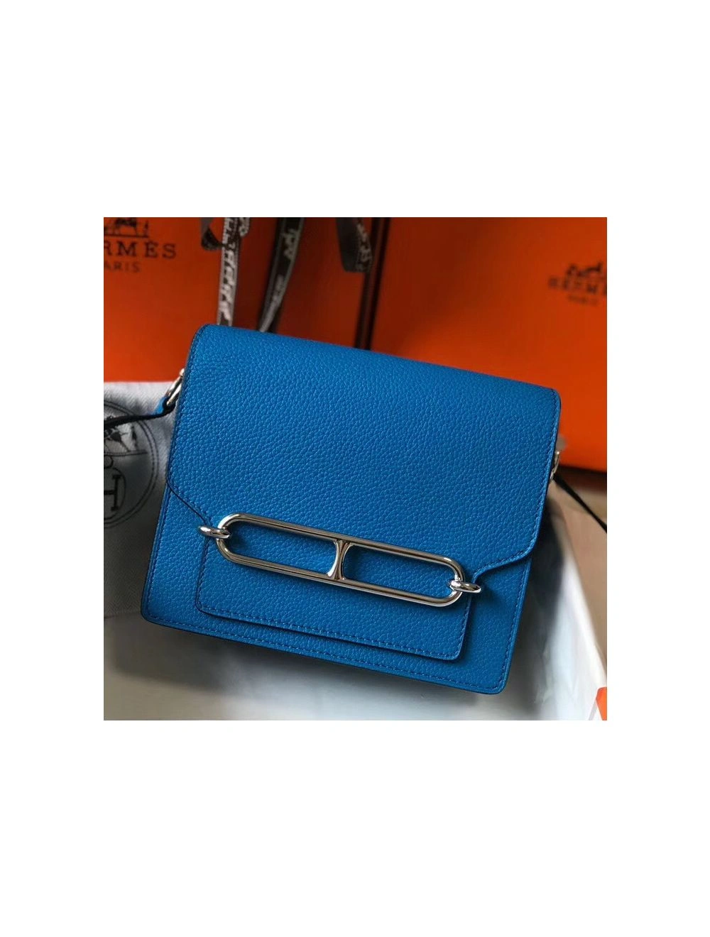 Hermes Mini Sac Roulis 18cm Bag In Blue Hydra Evercolor Calfskin