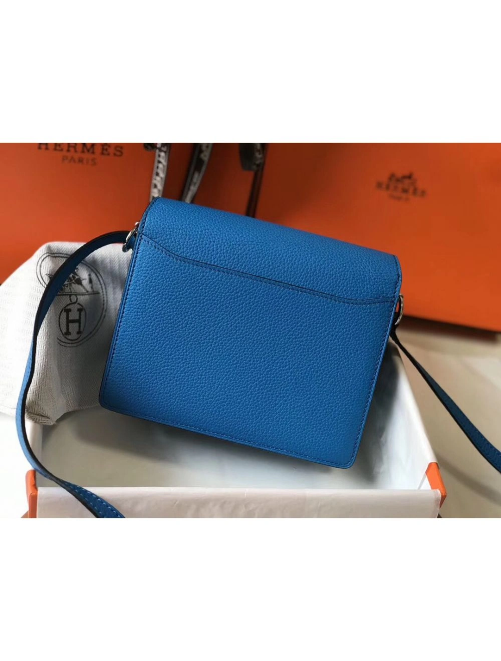 Hermes Mini Sac Roulis 18cm Bag In Blue Hydra Evercolor Calfskin