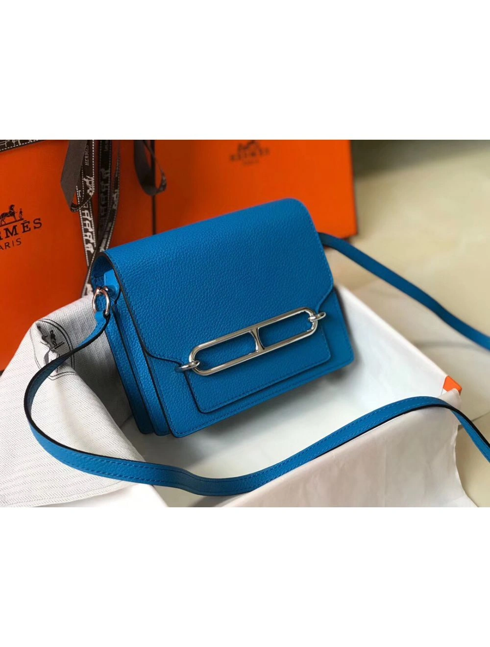Hermes Mini Sac Roulis 18cm Bag In Blue Hydra Evercolor Calfskin
