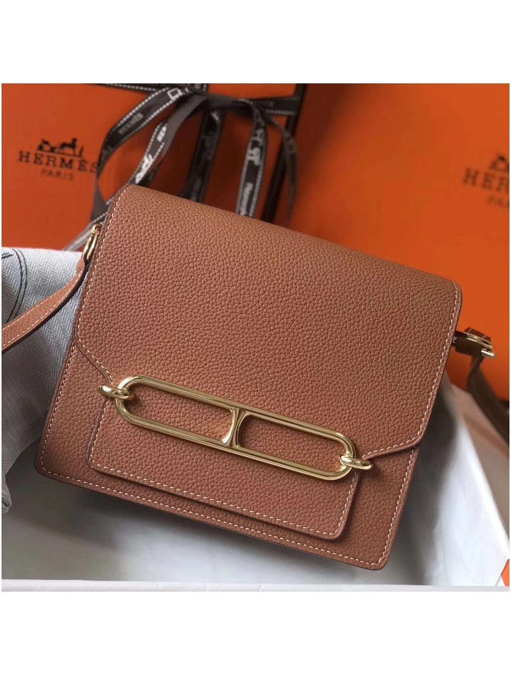 Hermes Mini Sac Roulis 18cm Bag In Brown Evercolor Calfskin