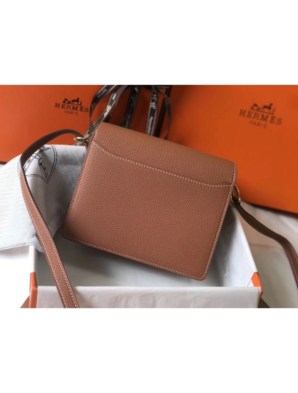Hermes Mini Sac Roulis 18cm Bag In Brown Evercolor Calfskin