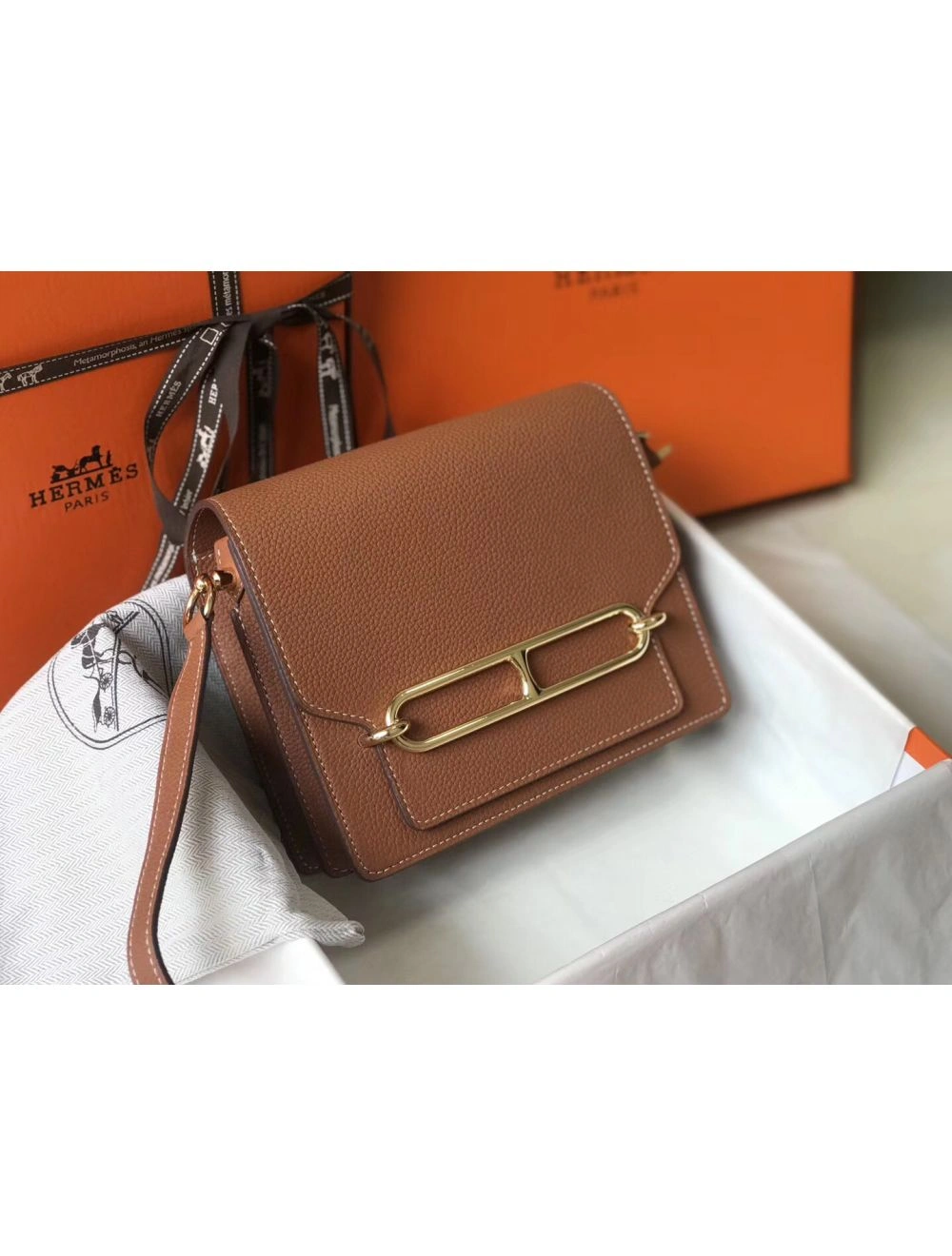Hermes Mini Sac Roulis 18cm Bag In Brown Evercolor Calfskin