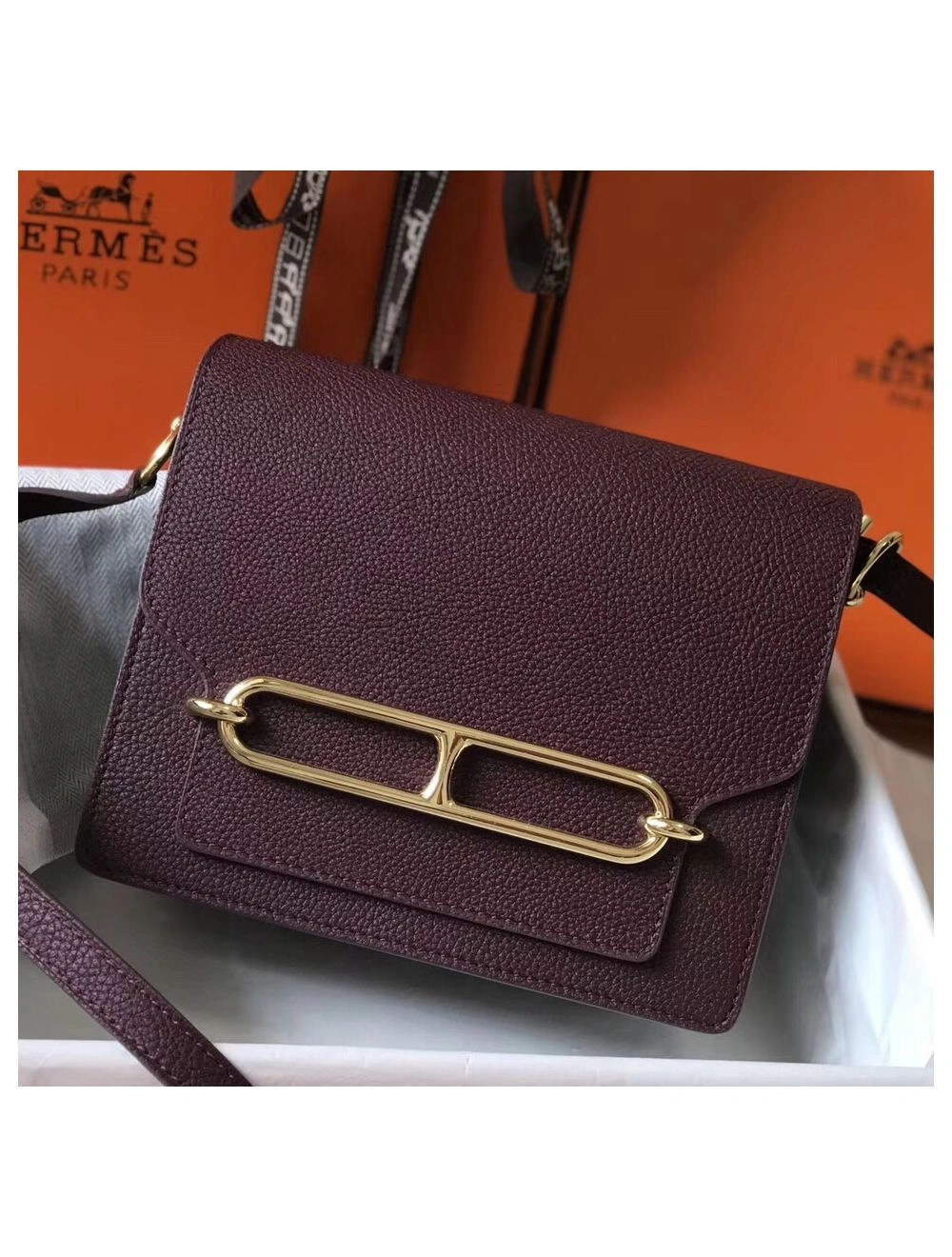 Hermes Mini Sac Roulis 18cm Bag In Burgundy Evercolor Calfskin