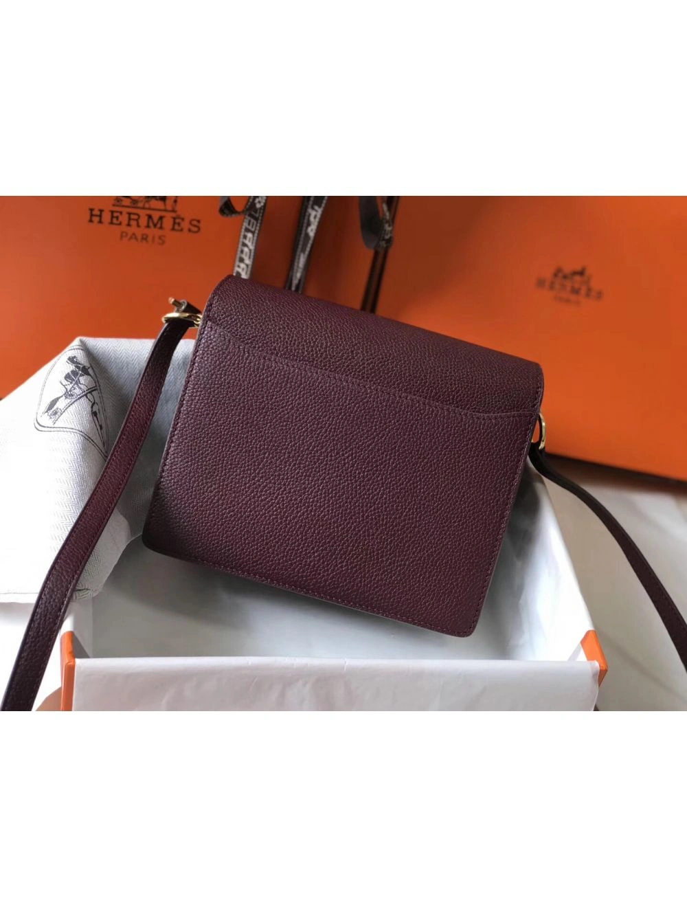 Hermes Mini Sac Roulis 18cm Bag In Burgundy Evercolor Calfskin