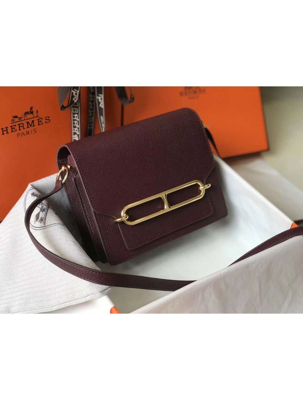 Hermes Mini Sac Roulis 18cm Bag In Burgundy Evercolor Calfskin