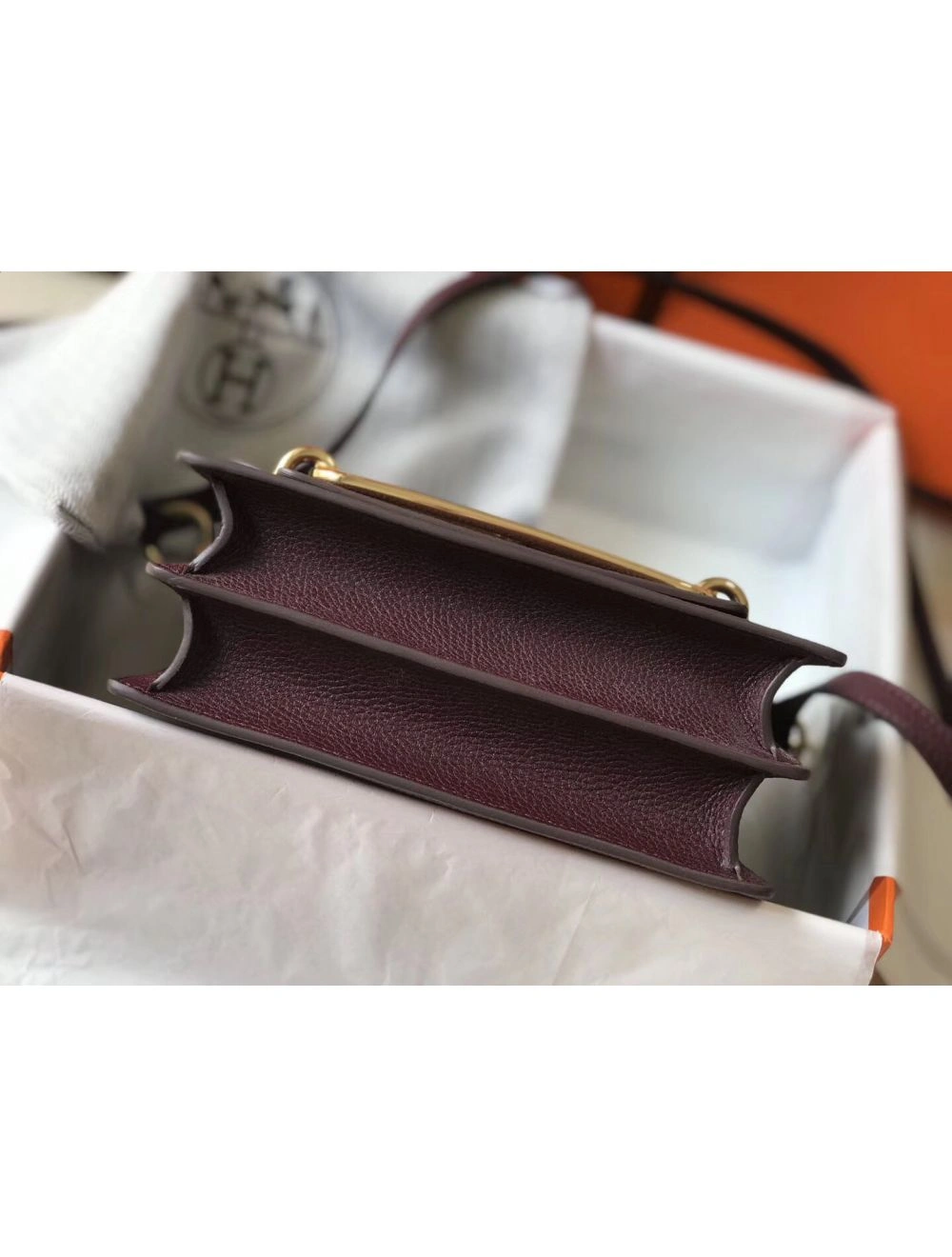 Hermes Mini Sac Roulis 18cm Bag In Burgundy Evercolor Calfskin