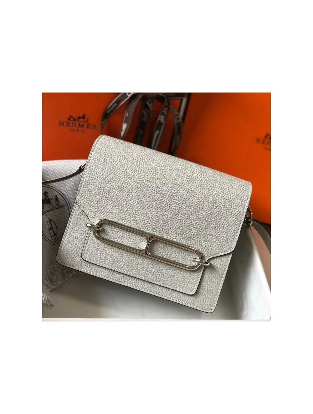 Hermes Mini Sac Roulis 18cm Bag In Pearl Grey Evercolor Calfskin