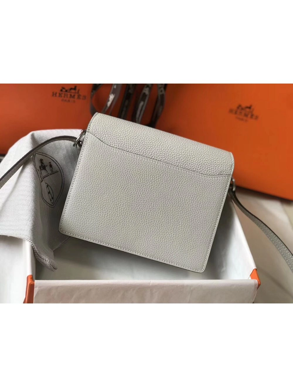 Hermes Mini Sac Roulis 18cm Bag In Pearl Grey Evercolor Calfskin