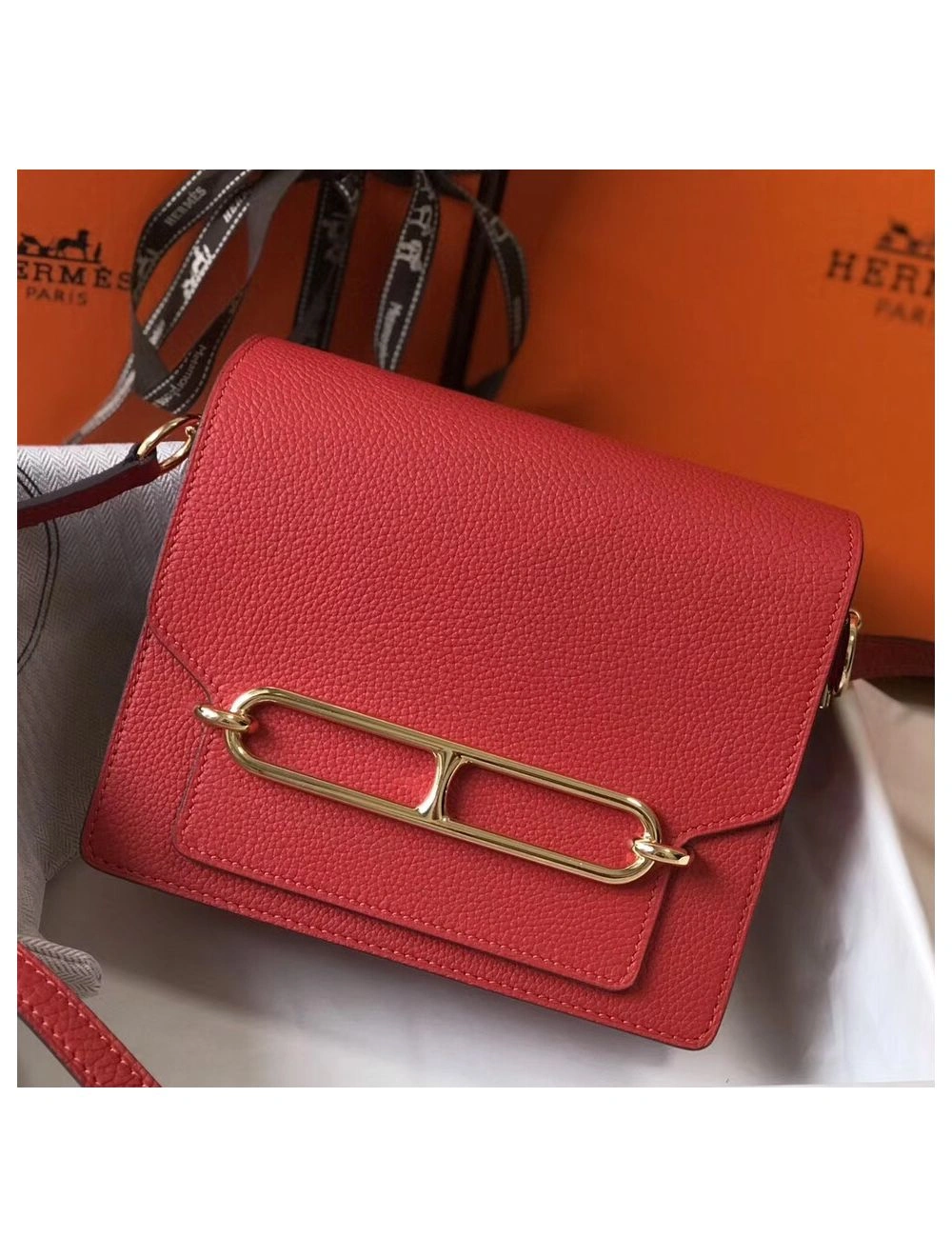 Hermes Mini Sac Roulis 18cm Bag In Red Evercolor Calfskin