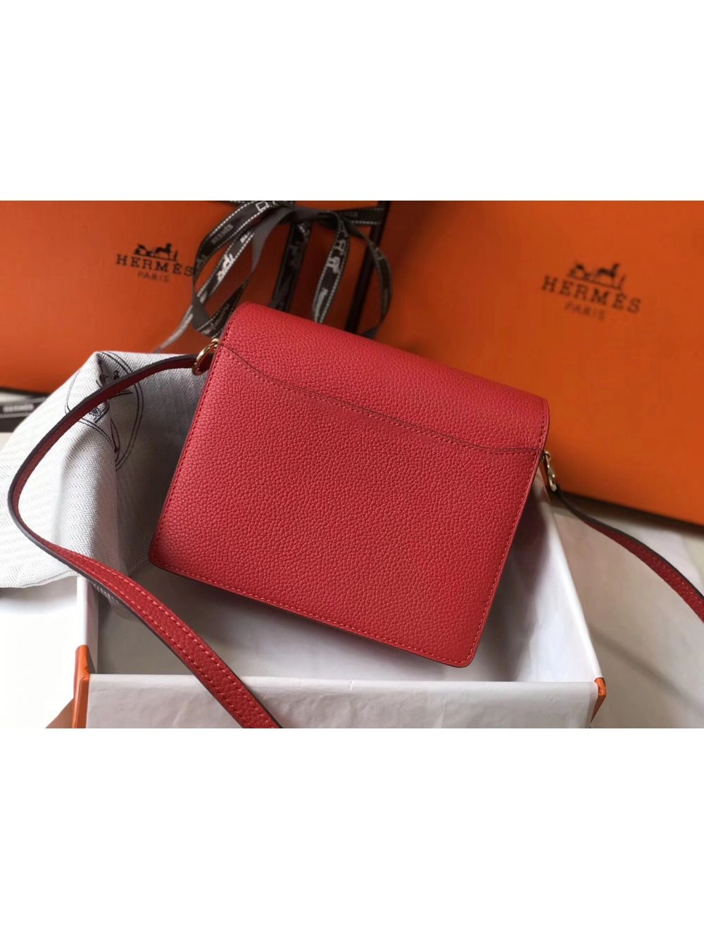 Hermes Mini Sac Roulis 18cm Bag In Red Evercolor Calfskin