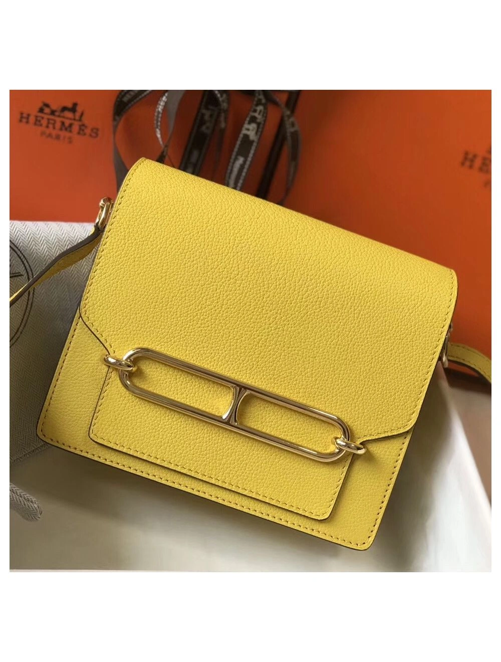 Hermes Mini Sac Roulis 18cm Bag In Yellow Evercolor Calfskin