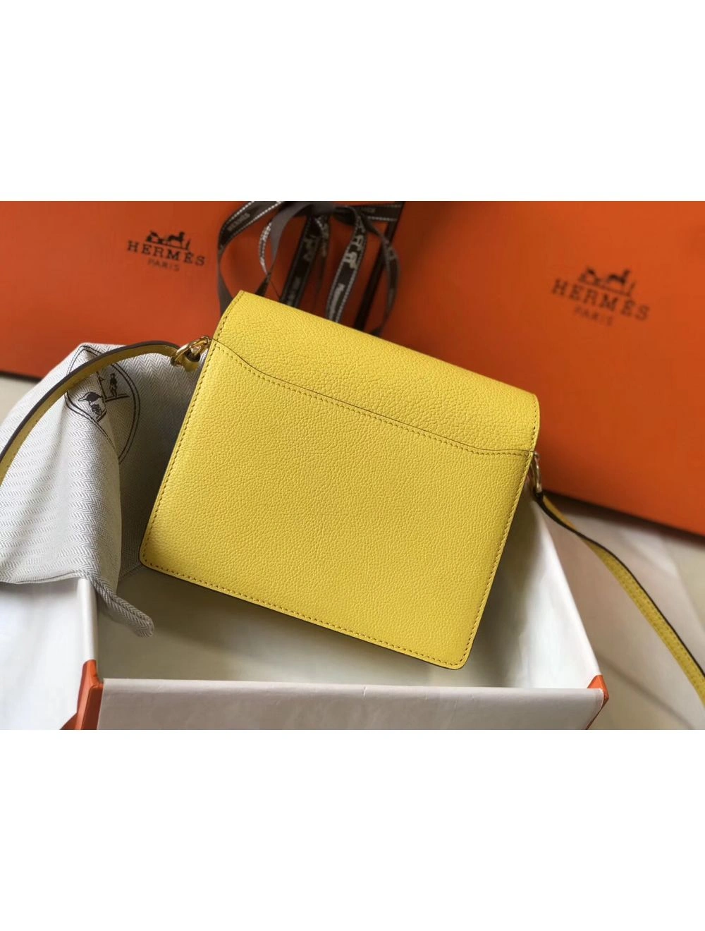 Hermes Mini Sac Roulis 18cm Bag In Yellow Evercolor Calfskin