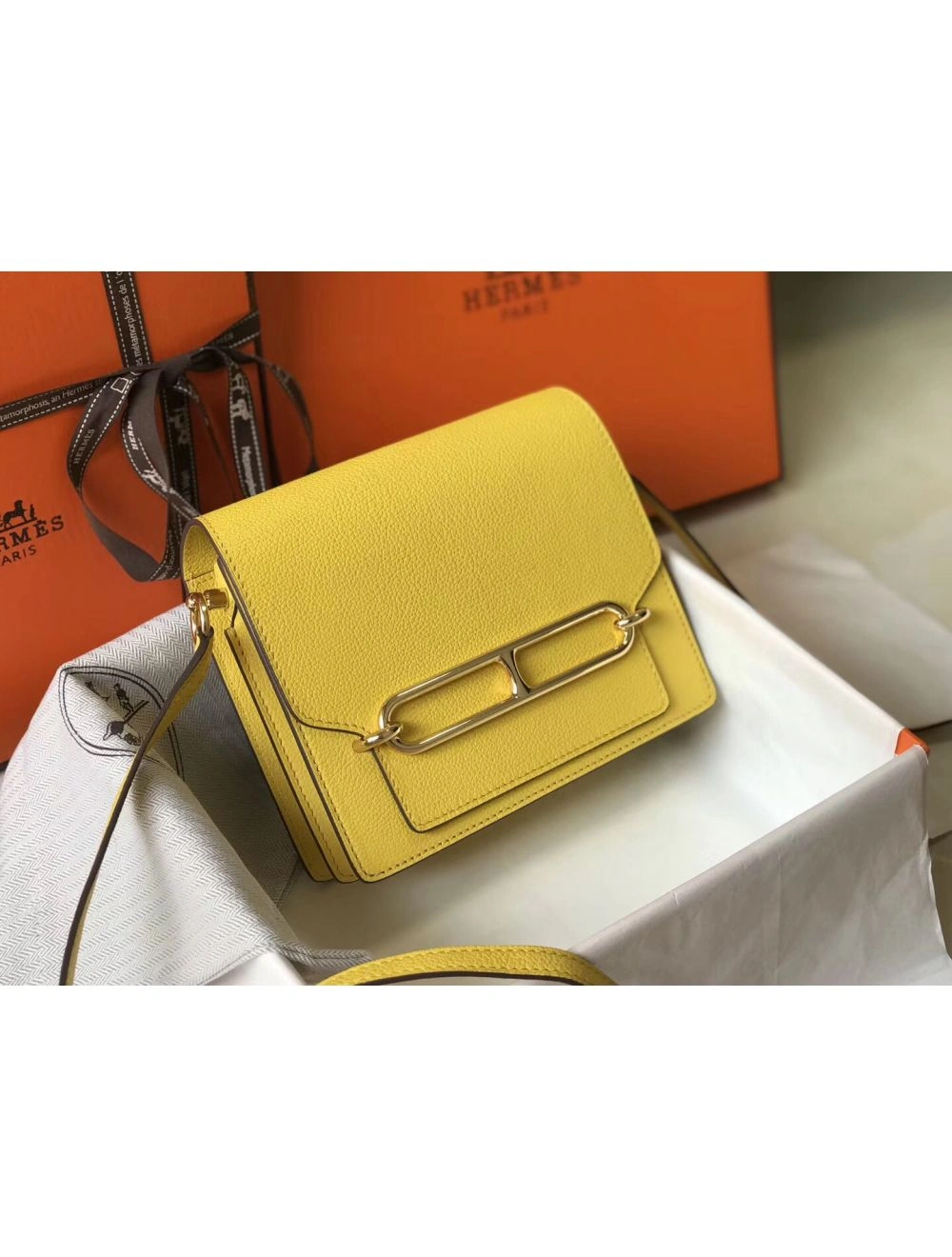 Hermes Mini Sac Roulis 18cm Bag In Yellow Evercolor Calfskin