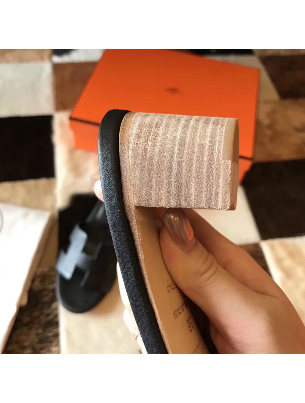 Hermes Oasis Sandals In Black Epsom Leather