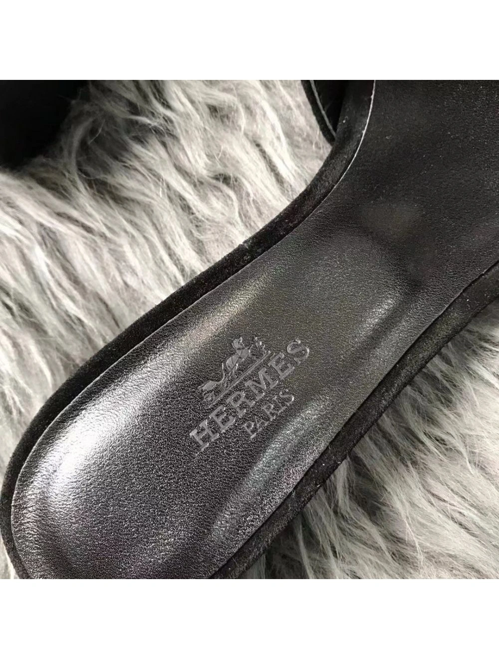 Hermes Oasis Sandals In Black Suede with Rhinestone