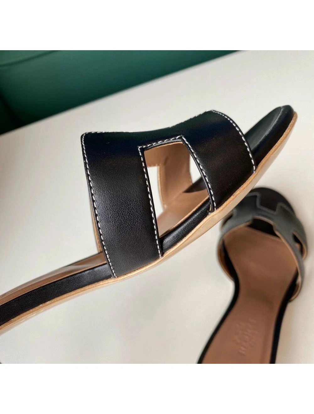 Hermes Oasis Sandals In Black Swift Leather