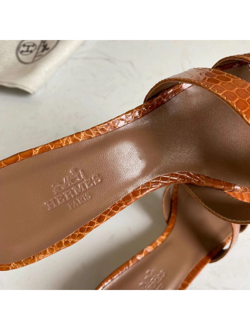 Hermes Oasis Sandals In Brown Shiny Niloticus Crocodile