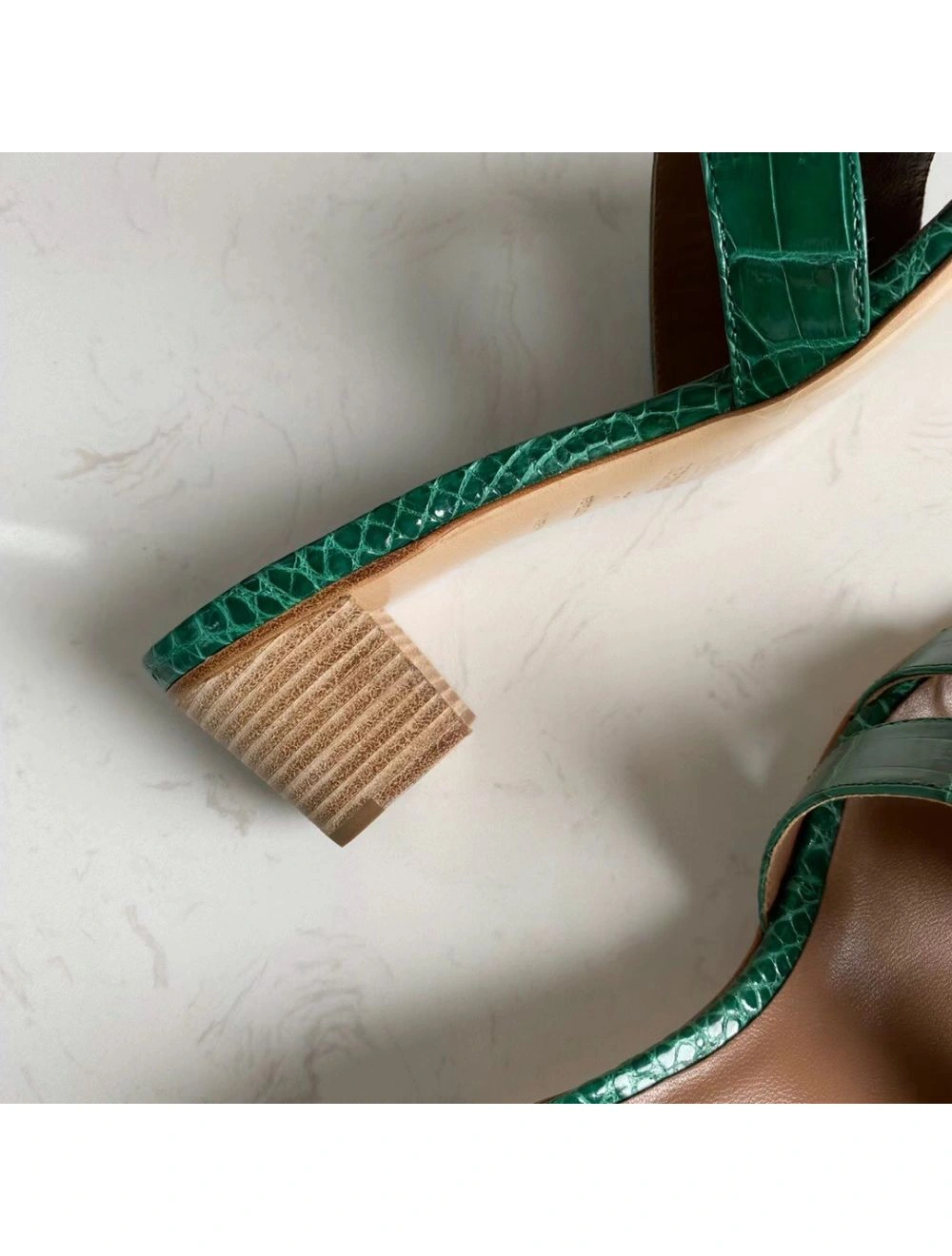 Hermes Oasis Sandals In Green Shiny Niloticus Crocodile
