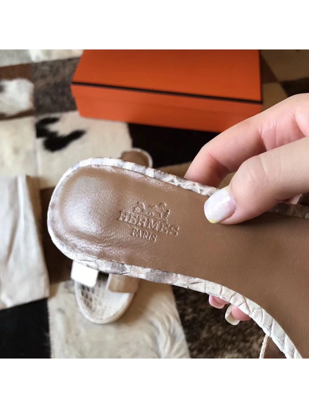 Hermes Oasis Sandals In Himalaya Matte Niloticus Crocodile