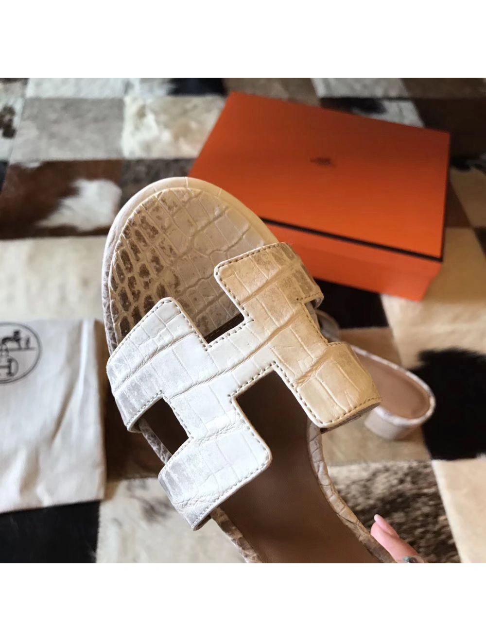 Hermes Oasis Sandals In Himalaya Matte Niloticus Crocodile