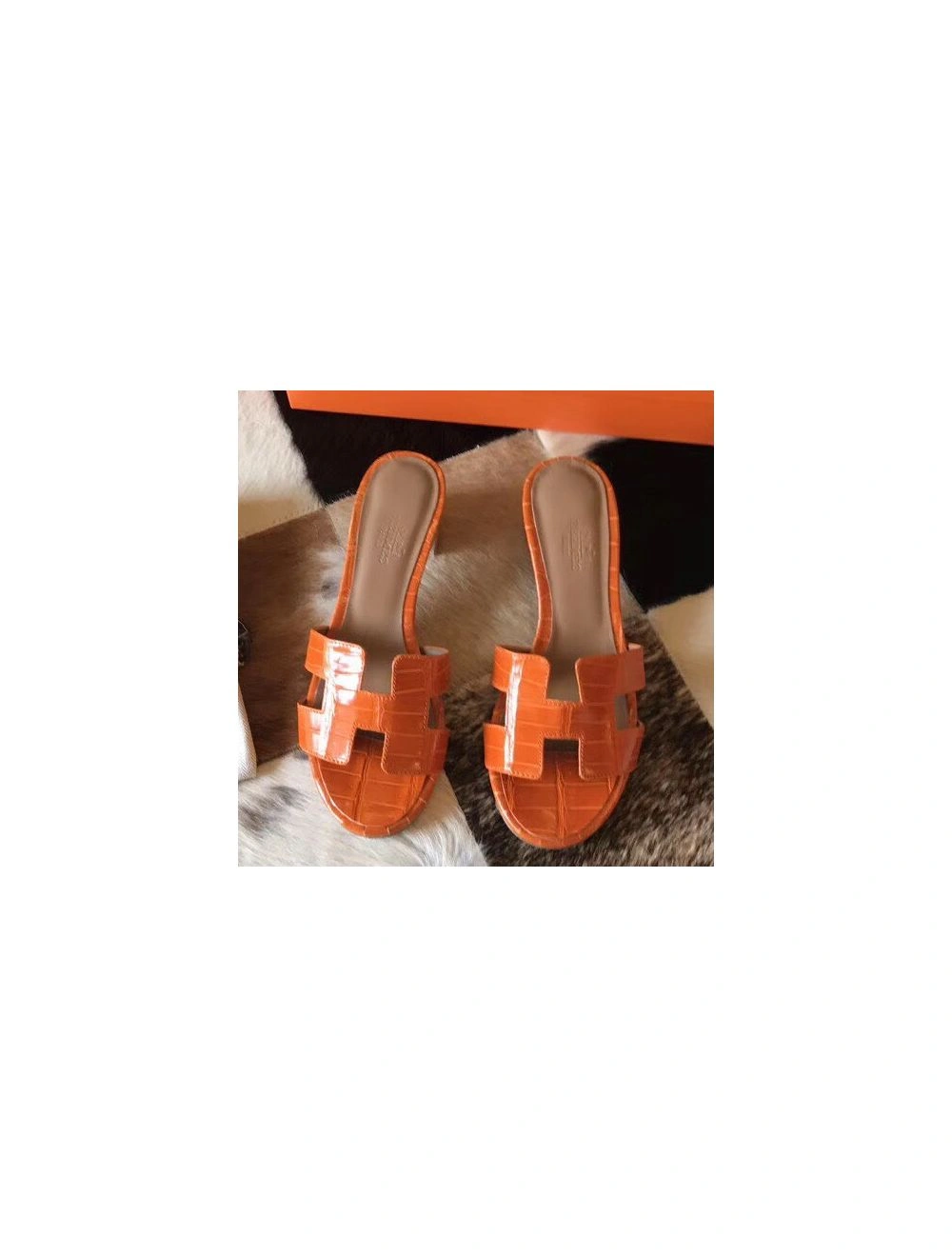 Hermes Oasis Sandals In Orange Shiny Niloticus Crocodile