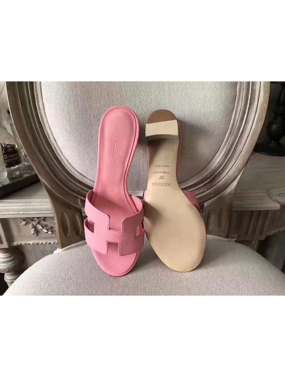 Hermes Oasis Sandals In Pink Epsom Leather