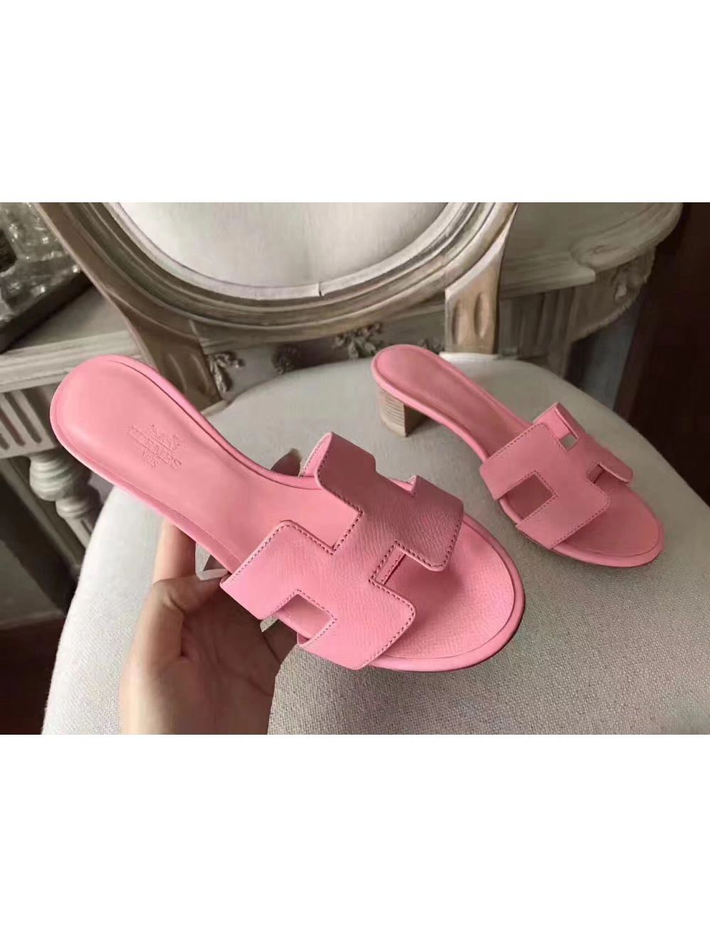 Hermes Oasis Sandals In Pink Epsom Leather