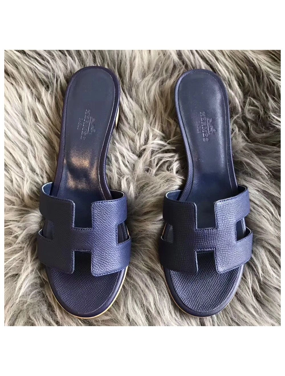 Hermes Oasis Sandals In Sapphire Epsom Leather