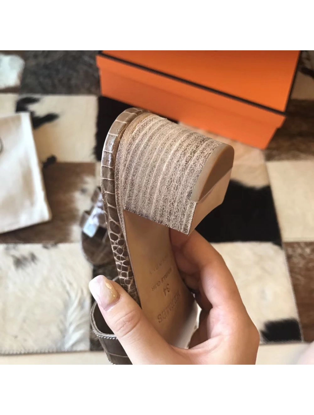 Hermes Oasis Sandals In Taupe Shiny Niloticus Crocodile