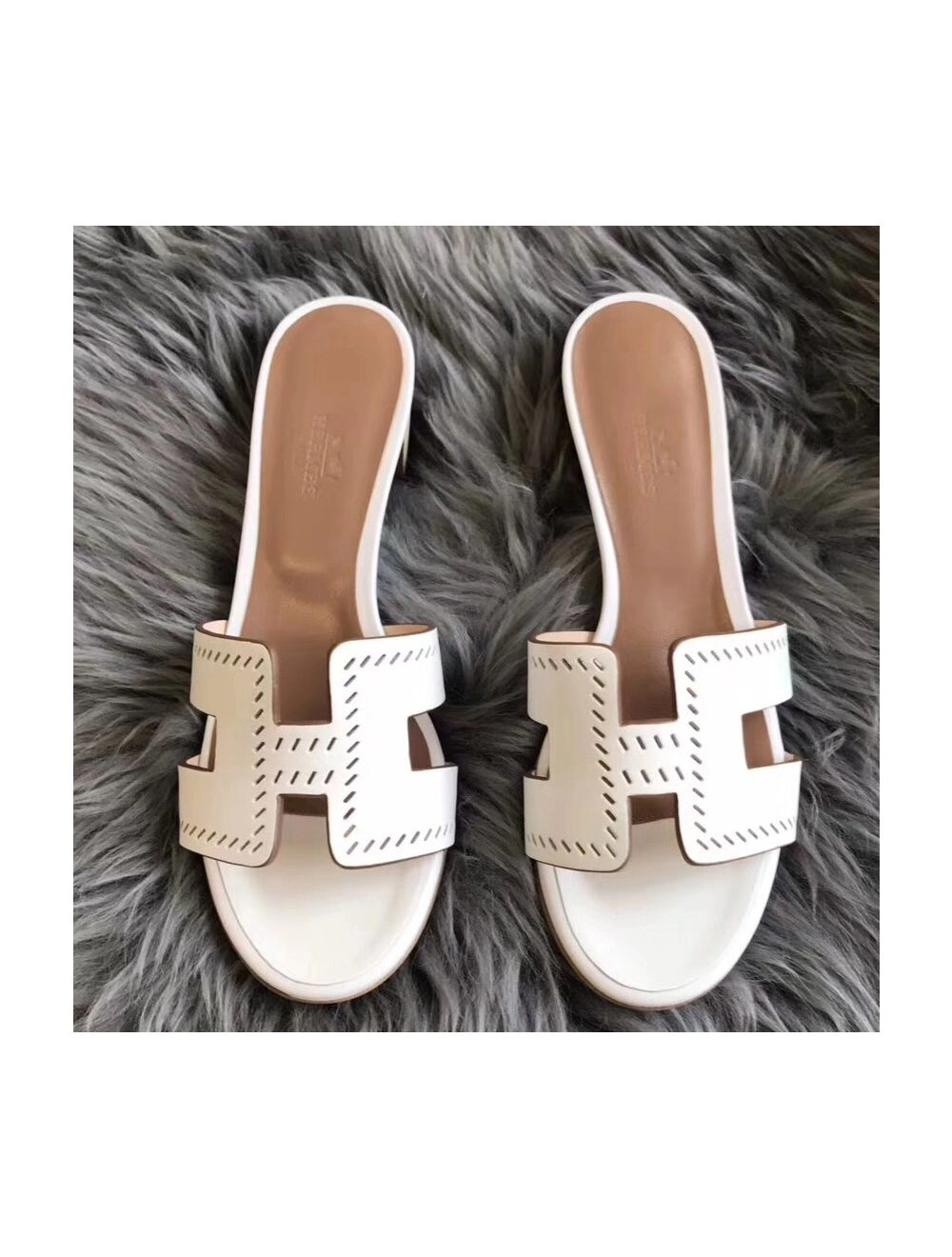 Hermes Oasis Sandals In White Perforated Epsom Leather