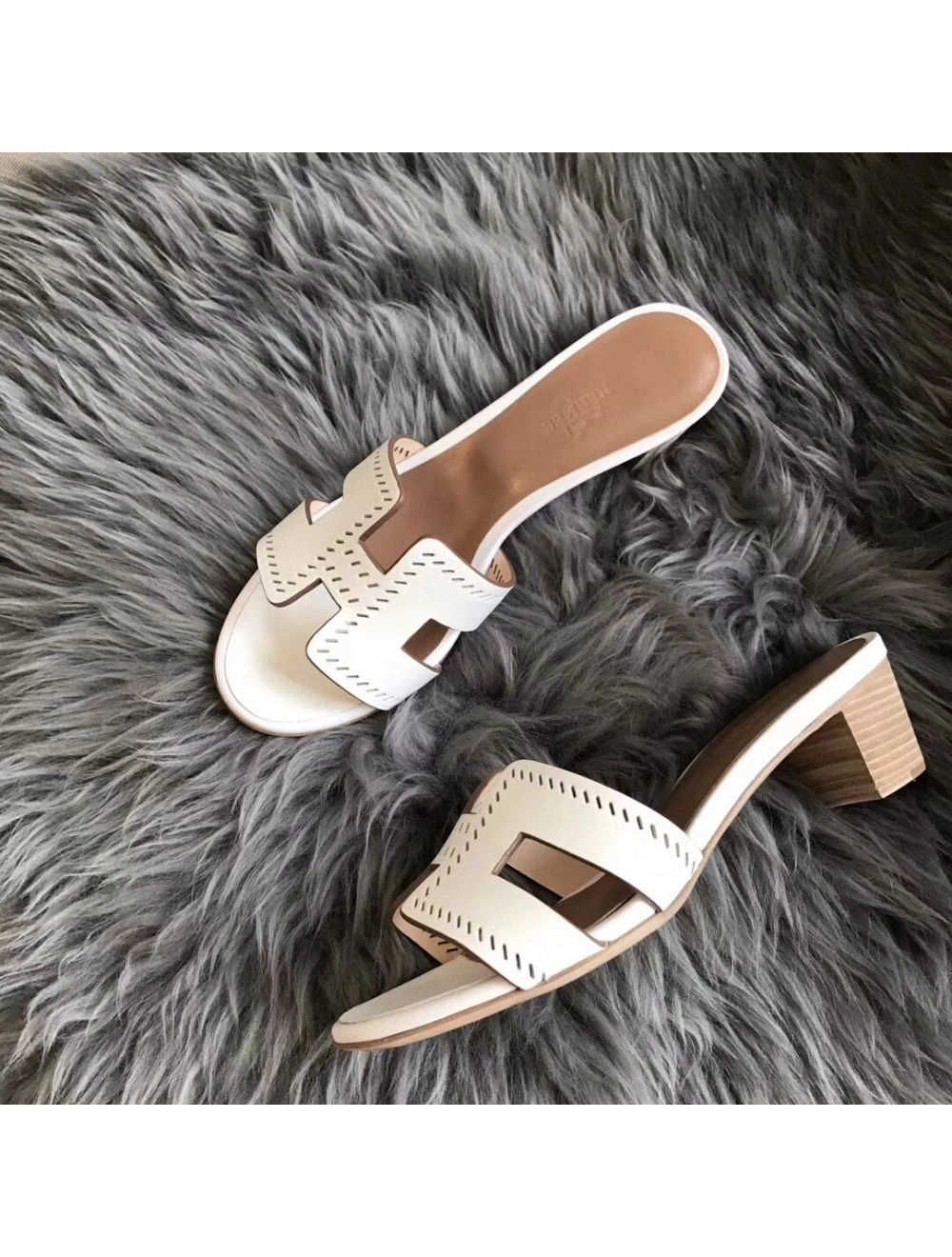 Hermes Oasis Sandals In White Perforated Epsom Leather