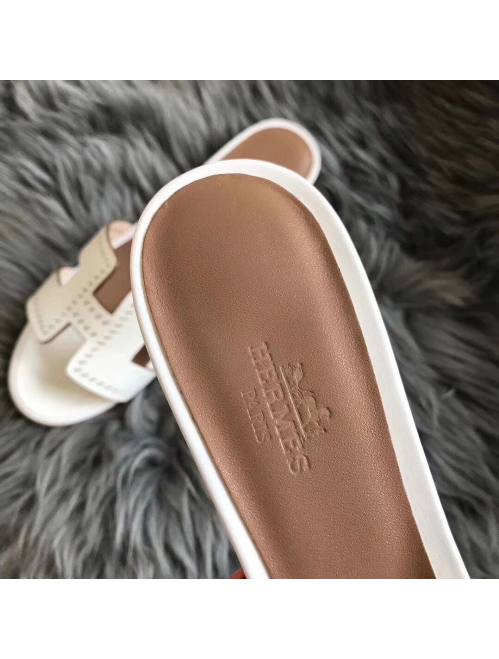 Hermes Oasis Sandals In White Perforated Epsom Leather