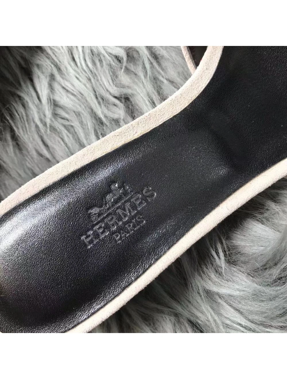 Hermes Oasis Sandals In White Suede with Rhinestone