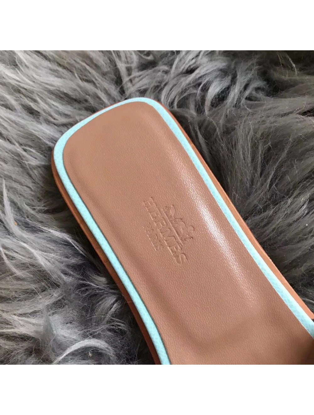 Hermes Oran Perforated Sandals In Blue Atoll Epsom Leather